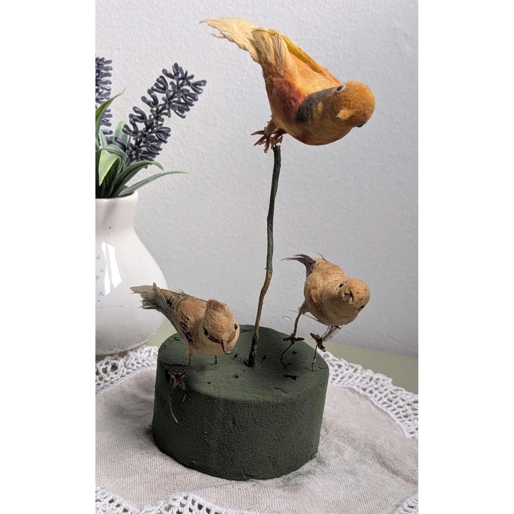 Vintage Feather Birds Set of 3 Spun Cotton Floral Picks Woodland Bird Decor - Picture 2 of 4